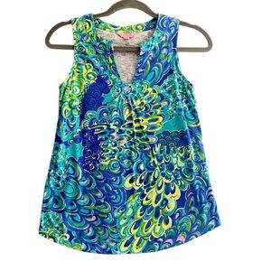 Lilly Pulitzer Tank Top Split Neck Blue Swirl  Size XS